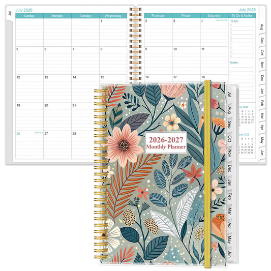 2026-2027 Monthly Planner - 18 Monthly Calendar, July 2026 - December 2027, Two Pages Per Month, 9" x11" Planner with Tabs, Strong Twin-Wire Binding