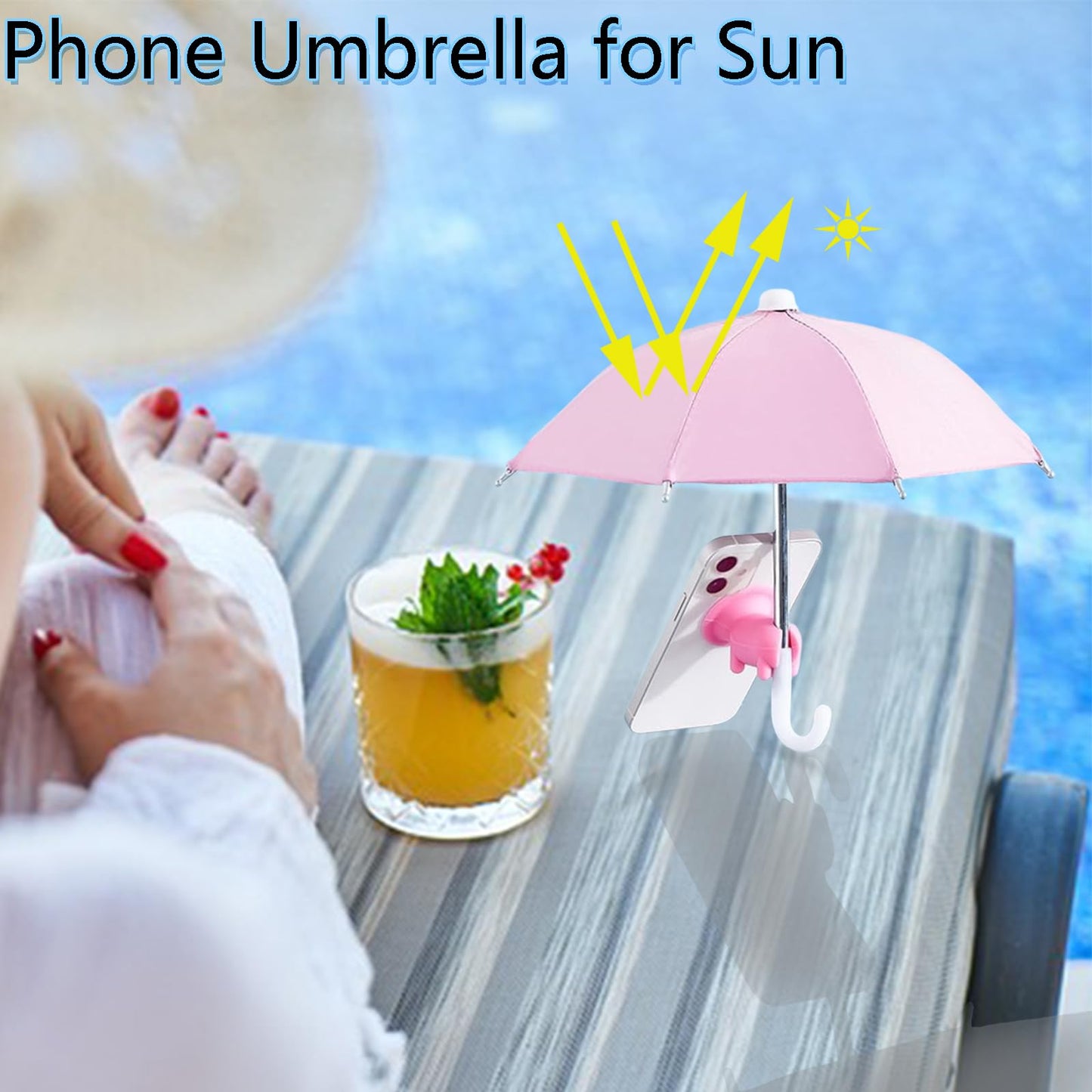 TS-MAYKA 2 Pcs Phone Umbrella for Sun, Mini Umbrella Cell Phone Sun Shade with Cute Piggy Suction Cup Stand, for iPhone and Android Beach Pool Outdoor