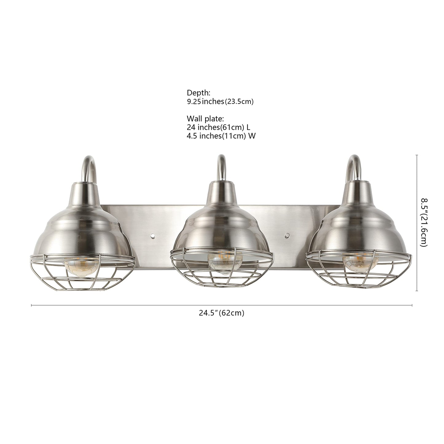 JONATHAN Y 24.5" Nickel 3-Light Industrial Farmhouse Vanity Light for Bathroom Mirror, Rustic Metal Wall Sconce Fixture, Iron Caged Shade, LED Bulbs
