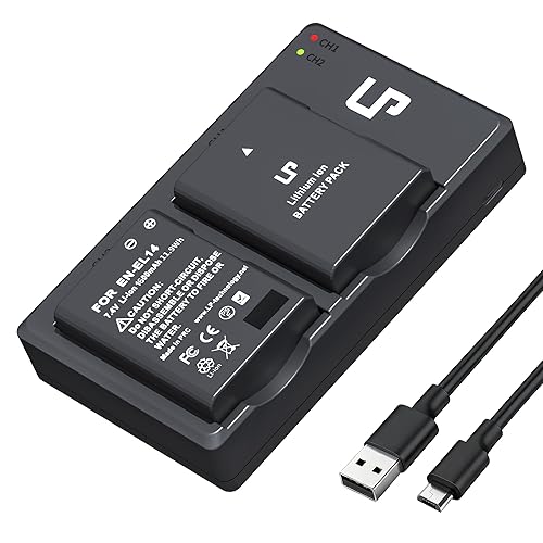 LP EN-EL14 EN EL14a Battery Charger Pack, 2-Pack 1600mAh Battery & Dual Slot Charger, Compatible with Nikon D3100 D3200 D3300 D3400 D3500 D5100 D5200