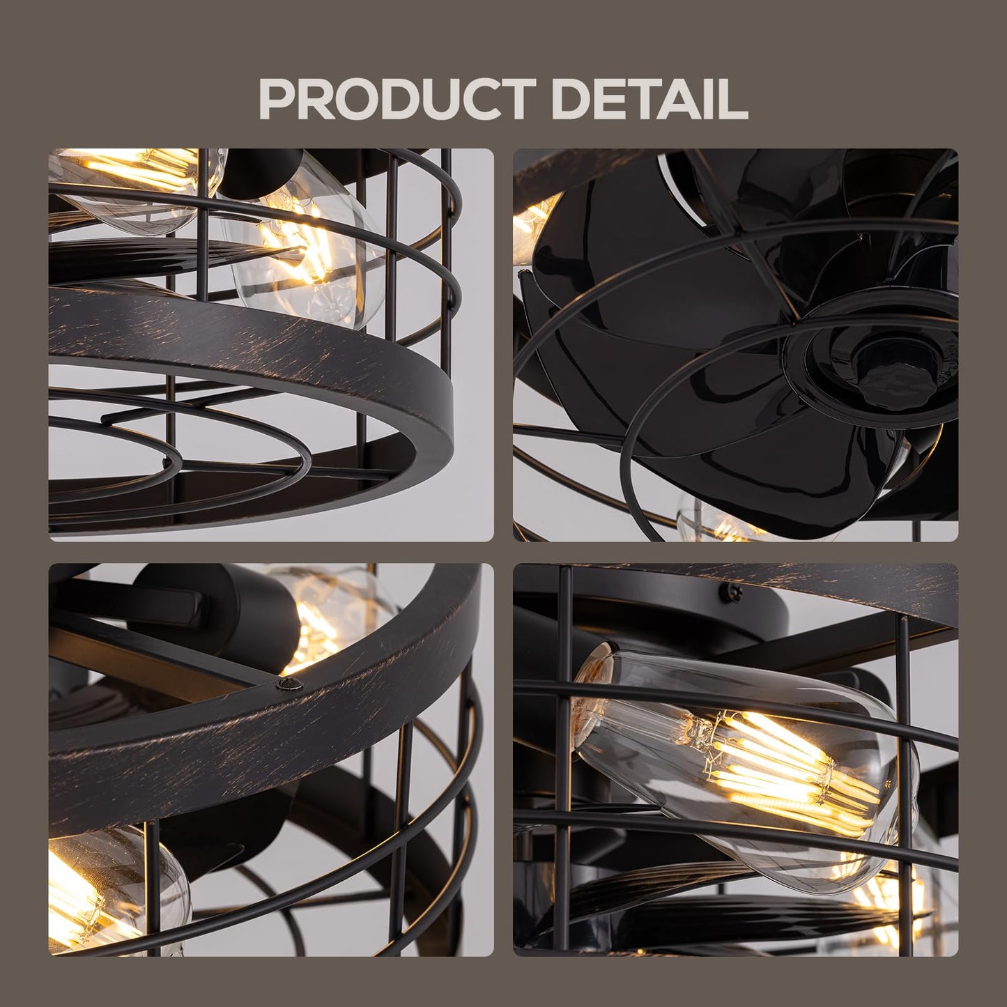APBEAMLighting Small Caged Ceiling Fan with Light Flush Mount, 16.14''