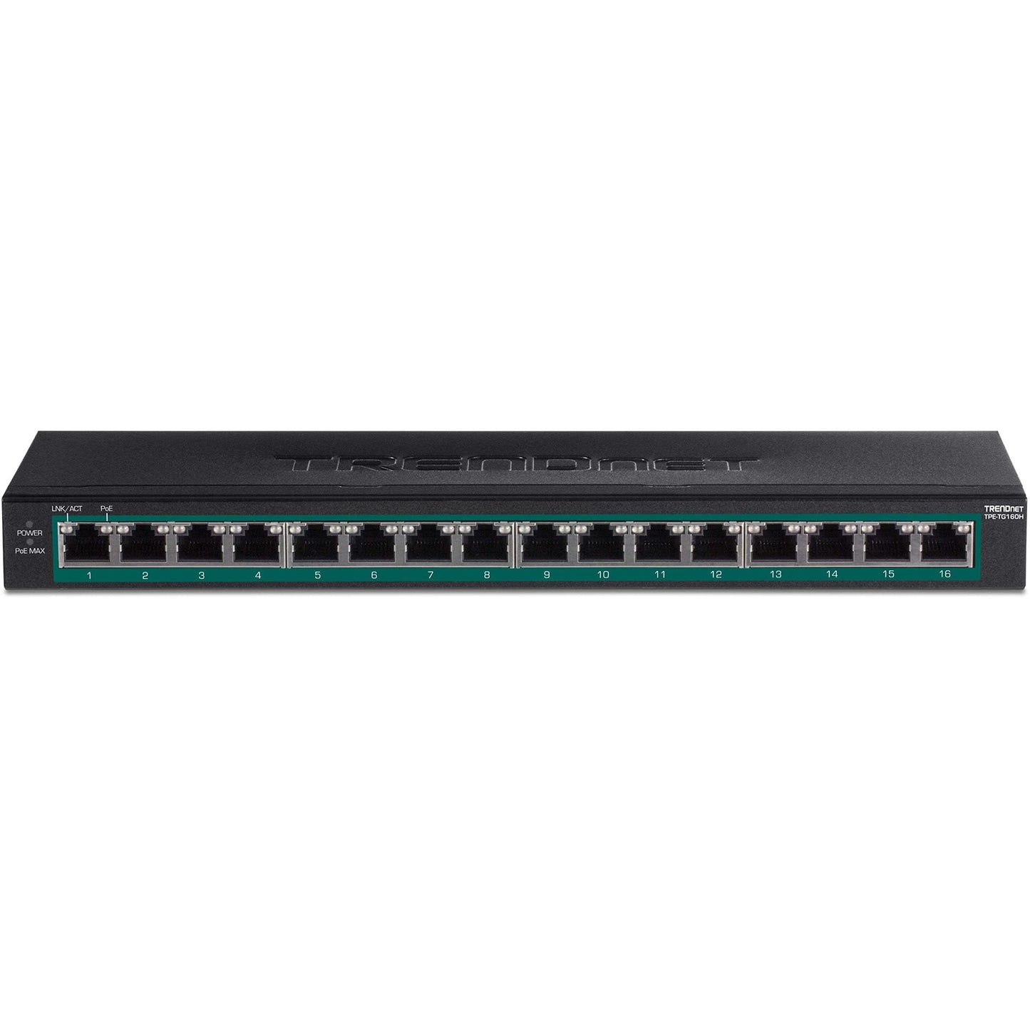 TRENDnet 16-Port Gigabit PoE+ Switch, TPE-TG160H, 123W PoE Power Budget, 32 Gbps Switching Capacity, Desktop Switch, Ethernet Network Switch, Metal