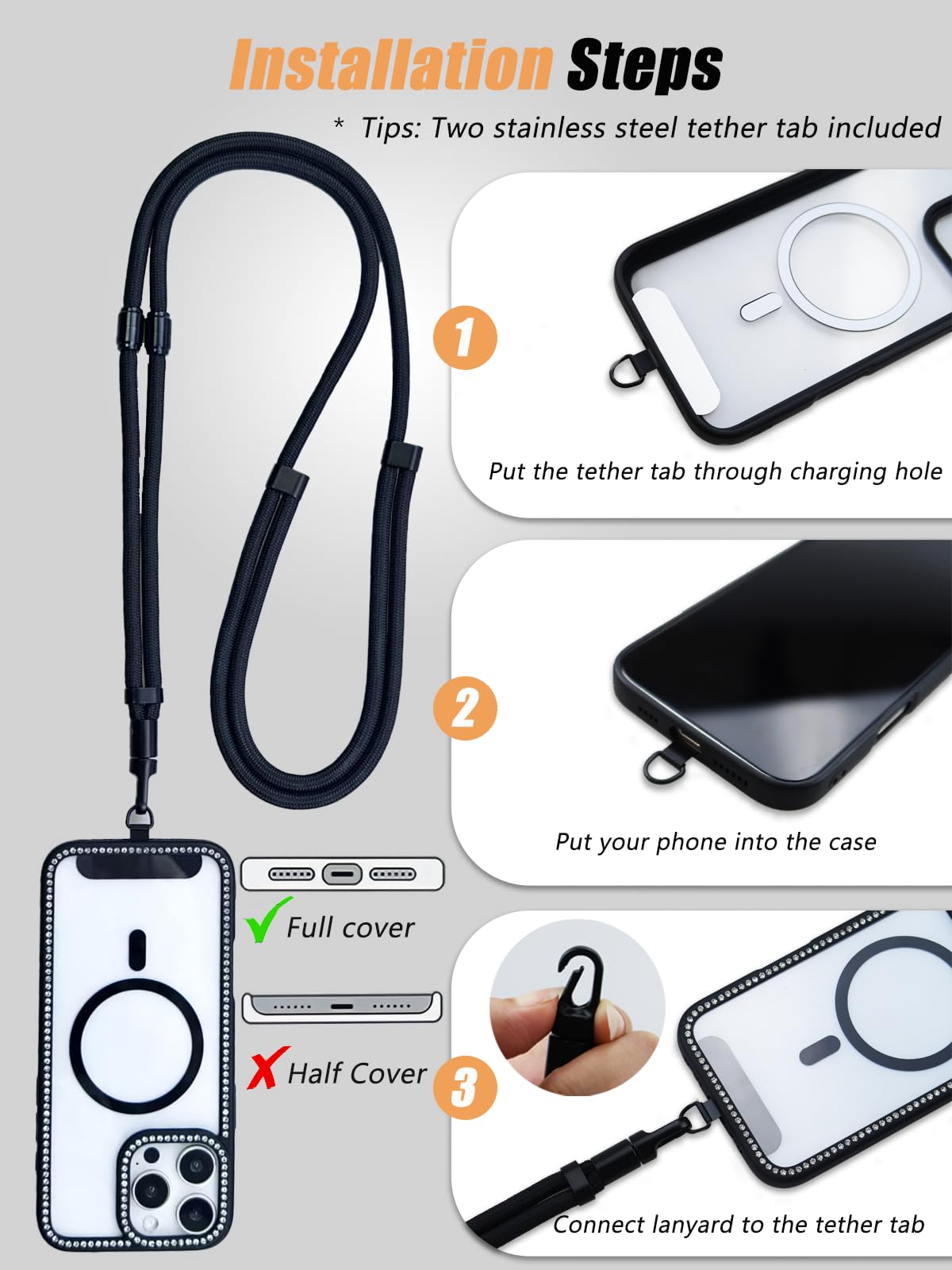 Vxhinqy 3-In-1 Phone Lanyard Crossbody,Universal Adjustable Nylon Cellphone Strap Anti Theft for Crossbody,Neck,Wrist