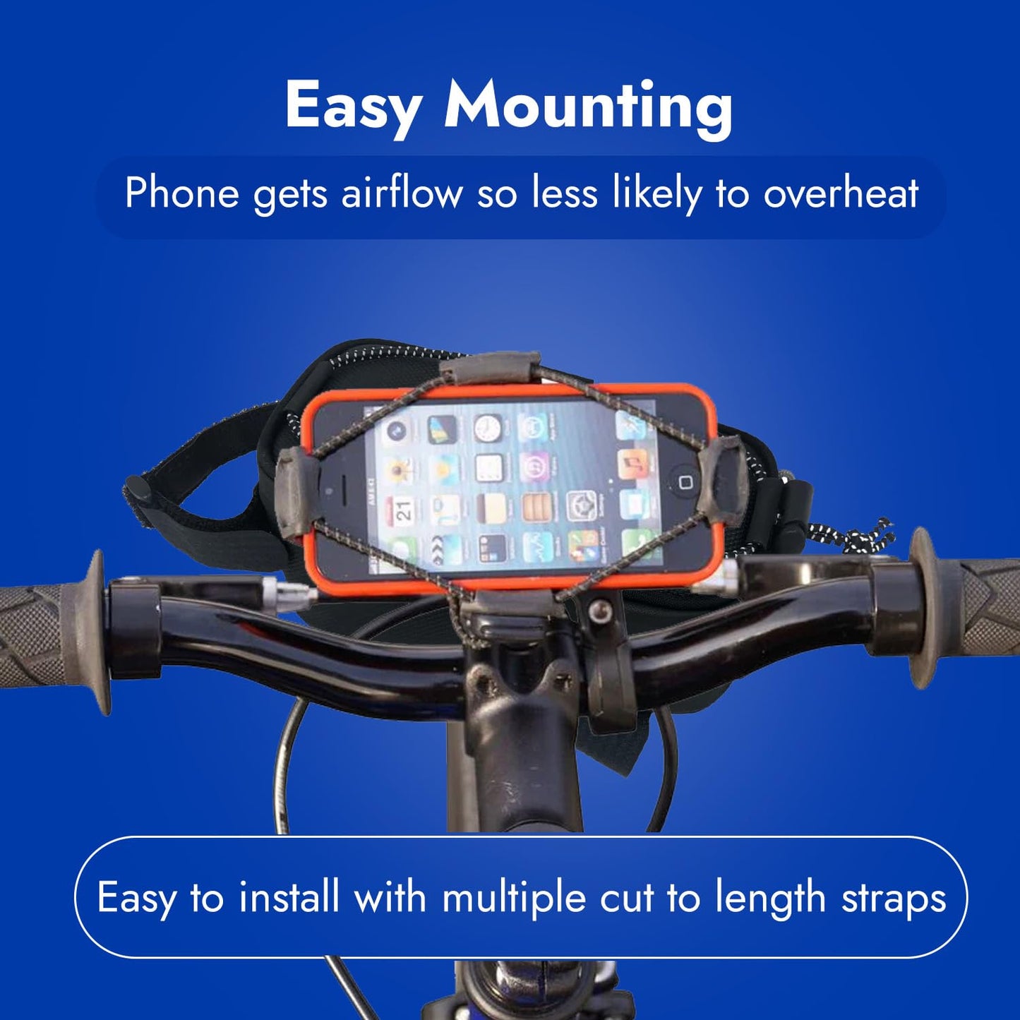 BiKase ElastoKASE Universal Bike Phone Mount, Flexible Rubber Handlebar Holder for Smartphones, Secure Shock Cord Grip, Fits iPhone & Samsung Galaxy