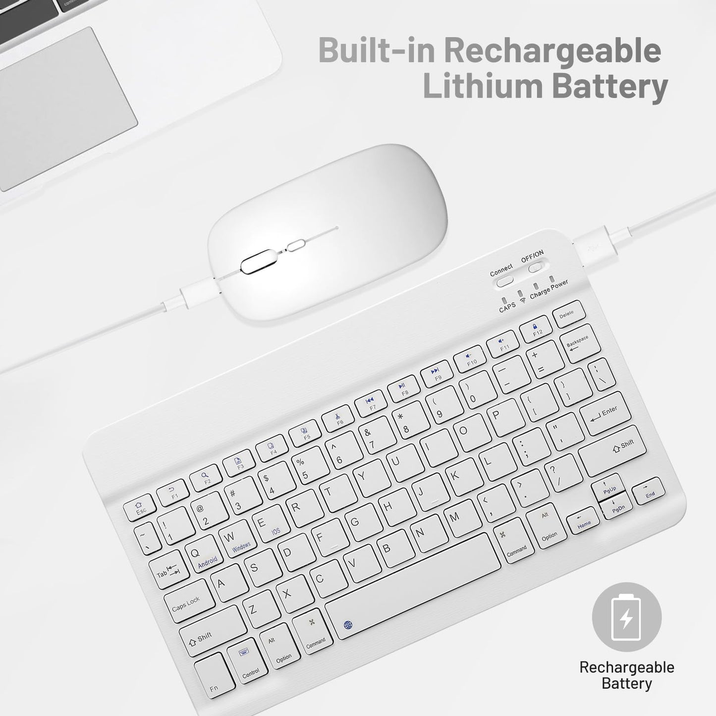 Bluetooth Keyboard and Mouse Combo Rechargeable Portable Wireless Keyboard Mouse Set for Apple iPad iPhone iOS 13 and Above Samsung Tablet Phone