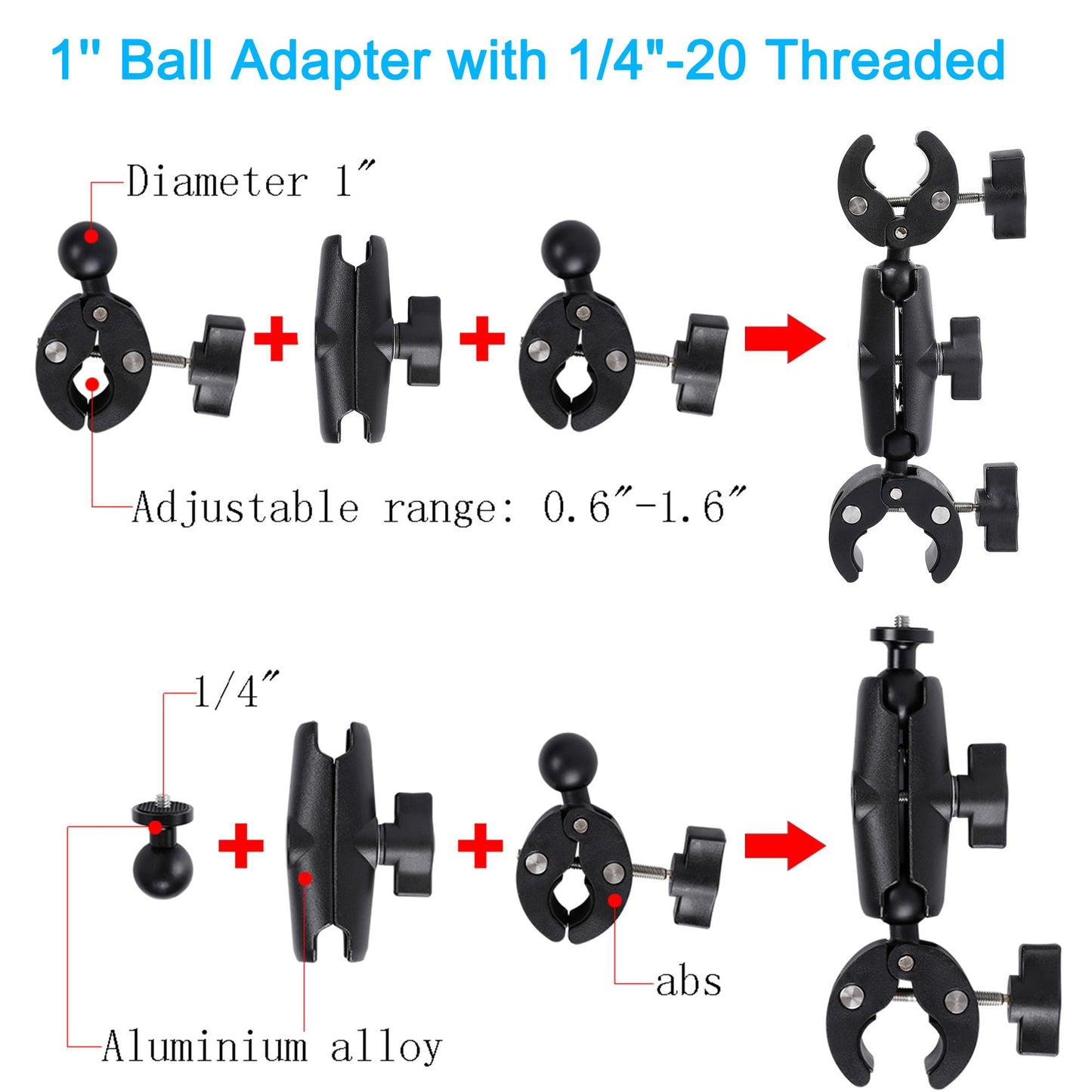 Double Clamp Camera Mount Bracket,Monitor Magic Socket Arm w/1/4"-20 Ball Head for Desk Photo Studio Light Stand, Photography Reflector, Photo Boom
