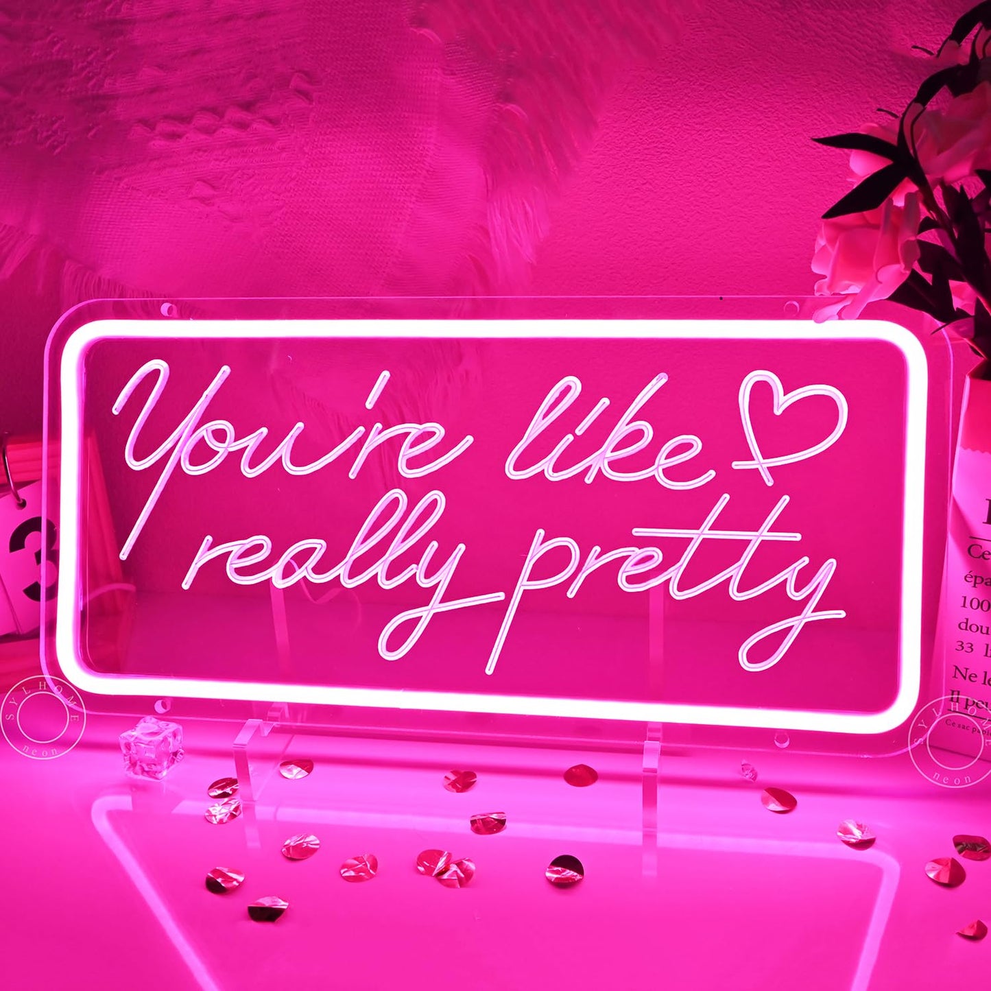SYLHOME Pink You're Like Really Pretty Led Neon Light Sign USB Gorgeous Girls Bedroom Kids Room Wall Decor Sign Wedding Birthday Party Salon Bar Decor