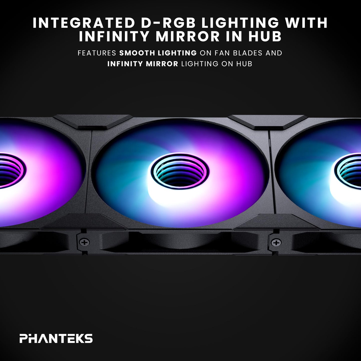 Phanteks M25-140 Gen2, 140mm ARGB High Performance Cooling Fans, Daisy-Chain Unified Fan Frame, Infinity Mirror hub, Single Cable Connection, Black