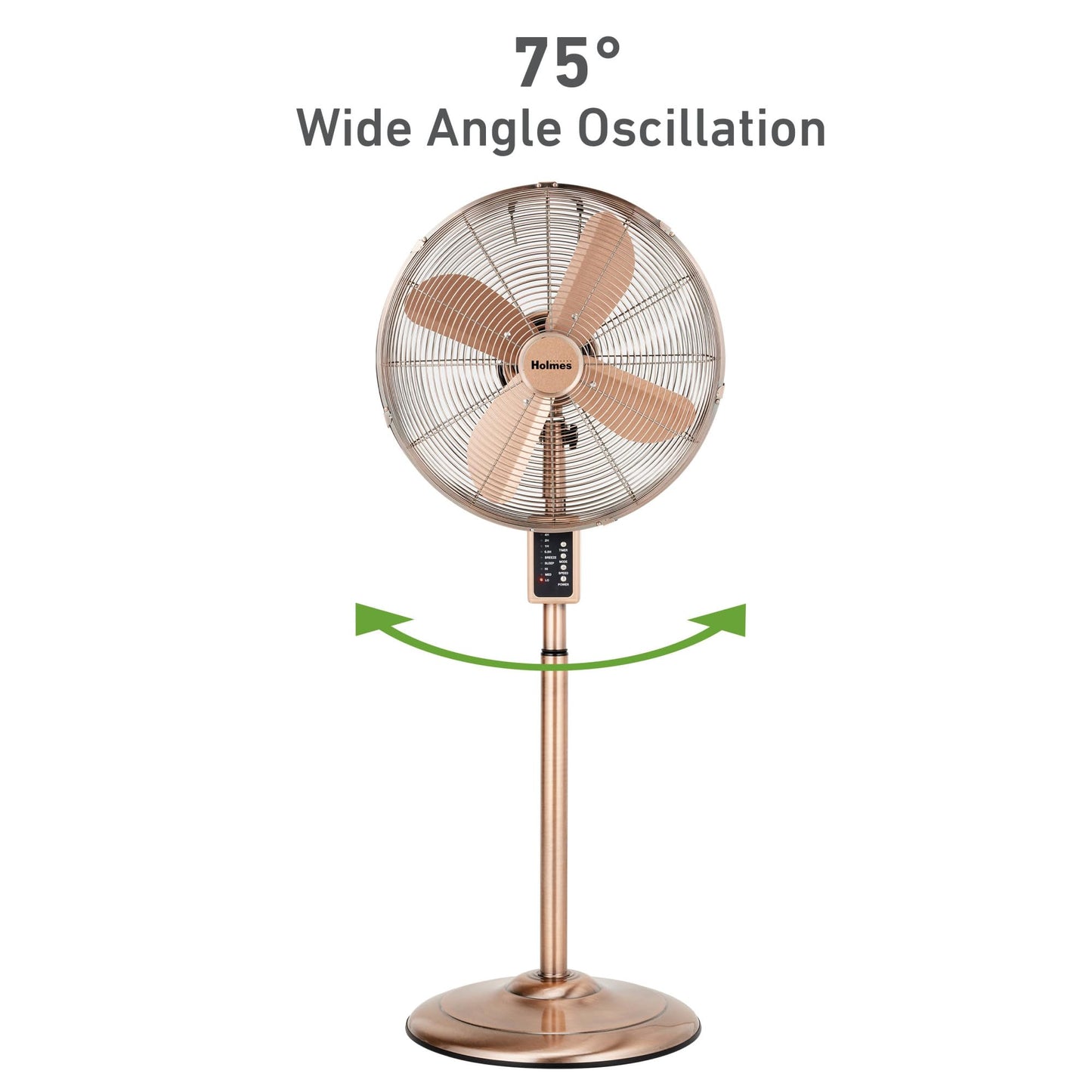 Holmes 16" Copper Digital Metal Stand Fan 3-Speed Oscillation Remote