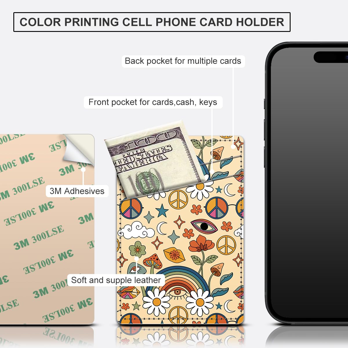 Aeltrp Phone Card Holder, Dual Pocket Leather Phone Wallet Adhesive Stick On, Cute Card Holder, Credit Card Holder for Phone Case Compatible with Most