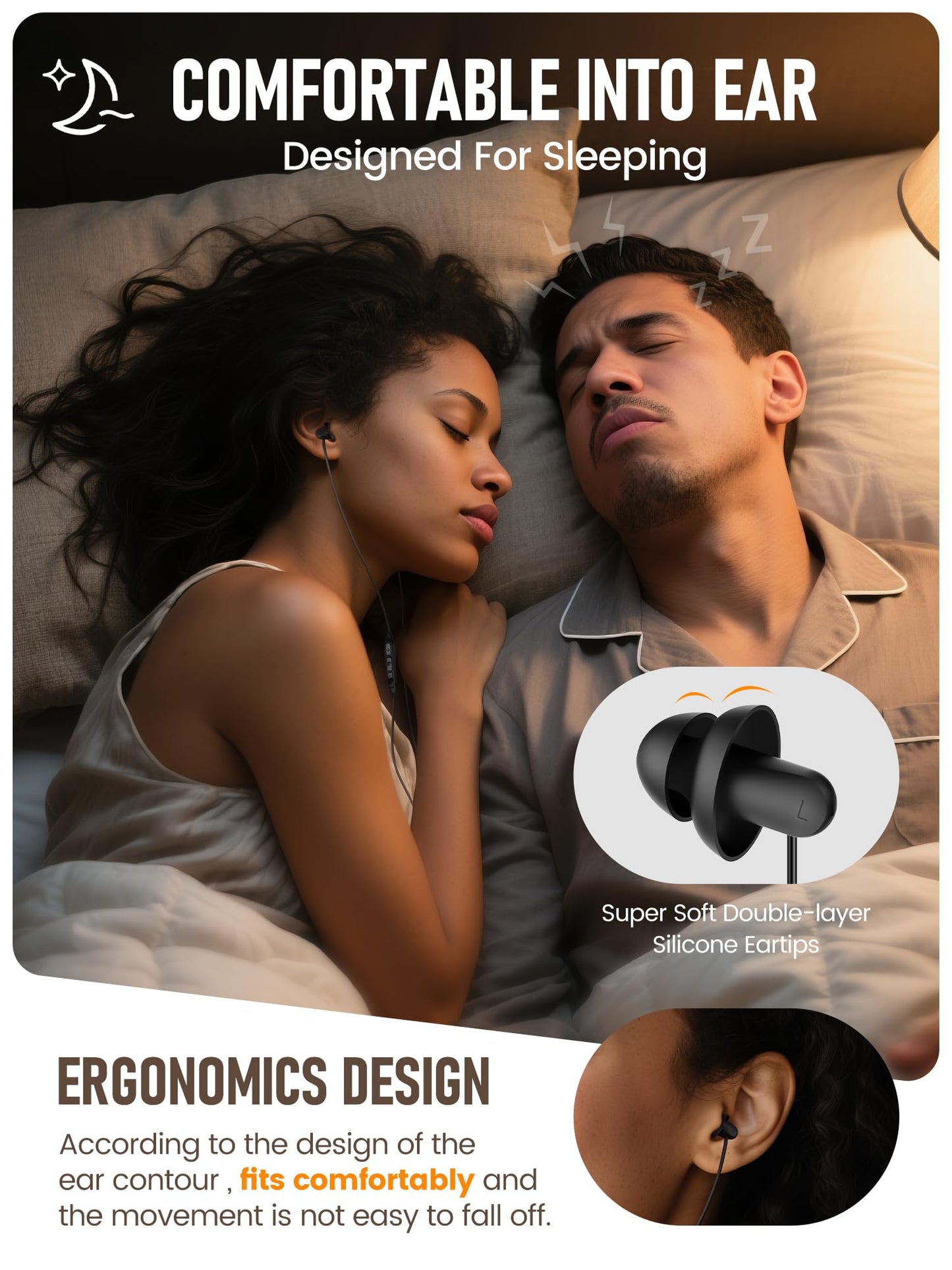 Sleep Earbuds, Hearprotek 2 Pairs Ultra Soft Lightweight Silicone Sleeping Earphone Headphones with Volume Control and mic for Side Sleeper, Snoring