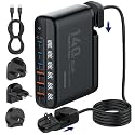 GaN 140W USB C Charger Block 6 Port Multi USB Charging Station Hub Power Digital Display 100W Laptop Charger Type c Universal Travel Adapter EU/UK/US