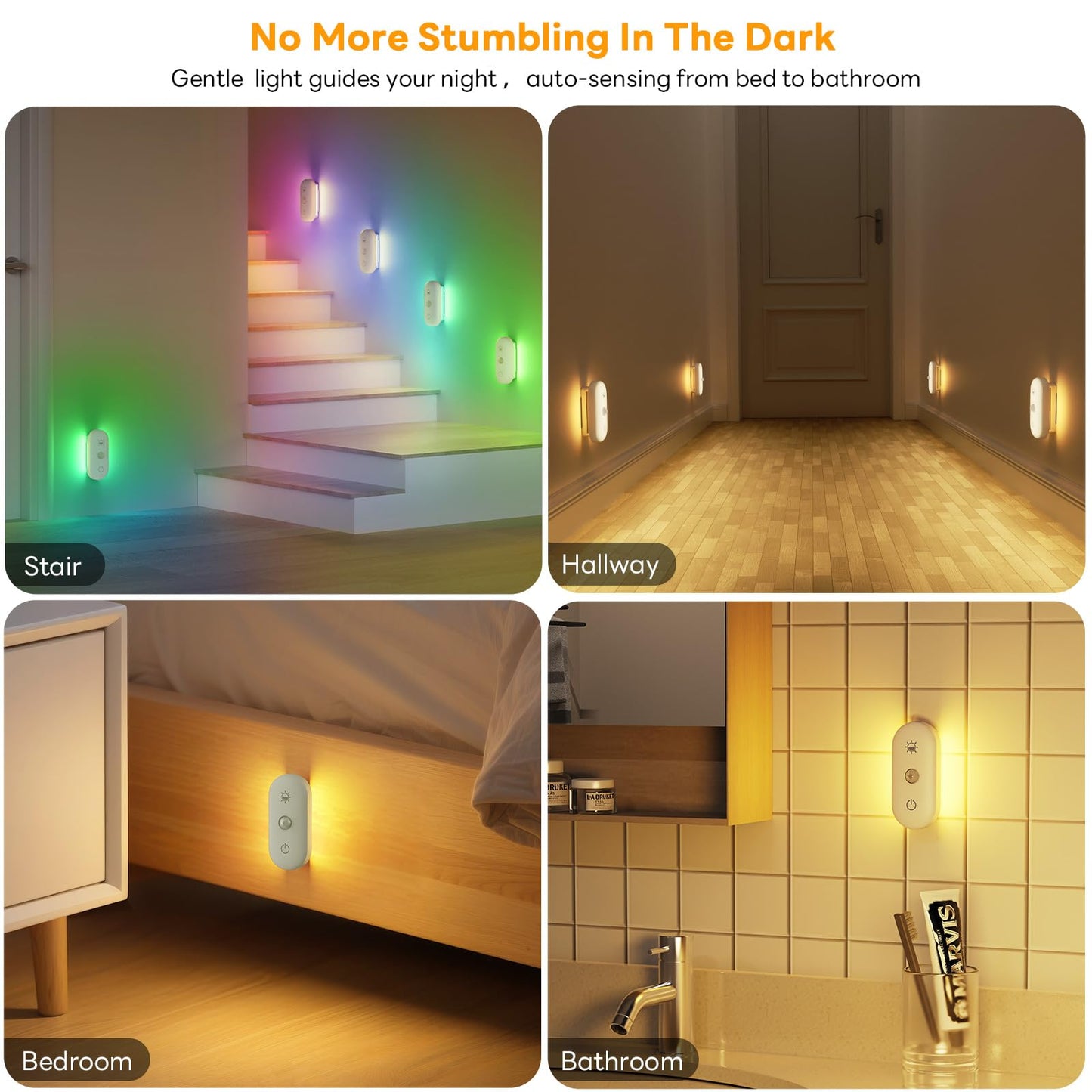 Hiromeco Motion Sensor Night Light Rechargeable: 90-Day Lasting Battery for Bedroom Bathroom Stair - Dual-Sided Glow with 3000K Natural Diffusion