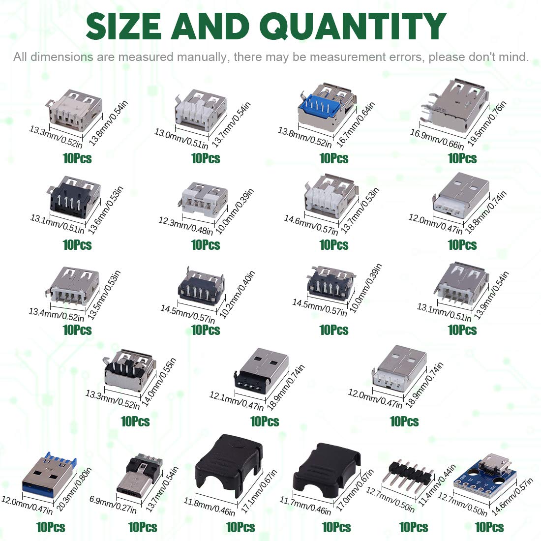 Keadic 180PCS Micro USB & USB 3.0 Male Female Jack Socket Connector Set: 150 Ports, 18 Different Sizes, Laptop, PC, Tablet & More