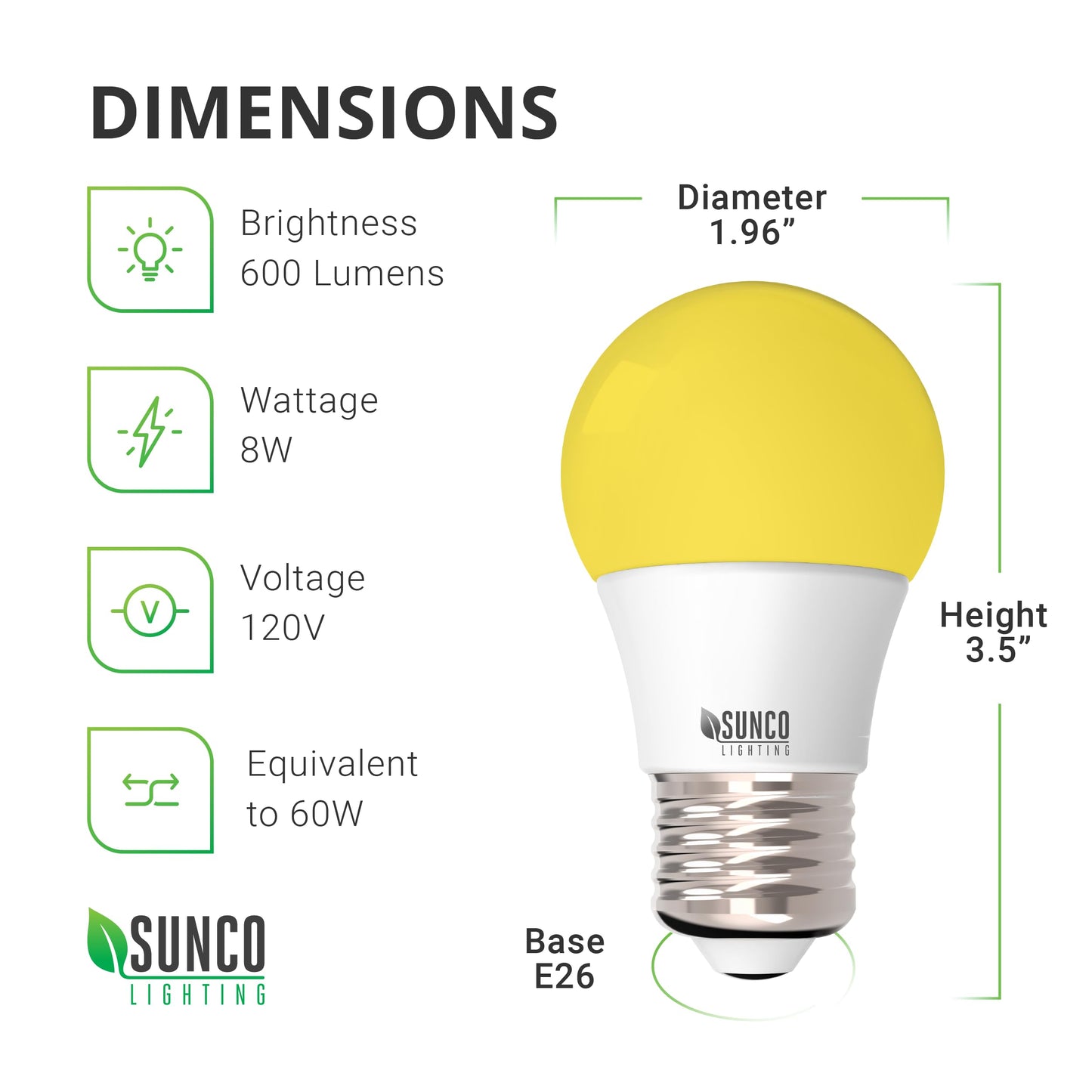 Sunco A15 LED Light Bulb, Bug Light, E26, 2000K Amber Glow Dimmable 6-Pack