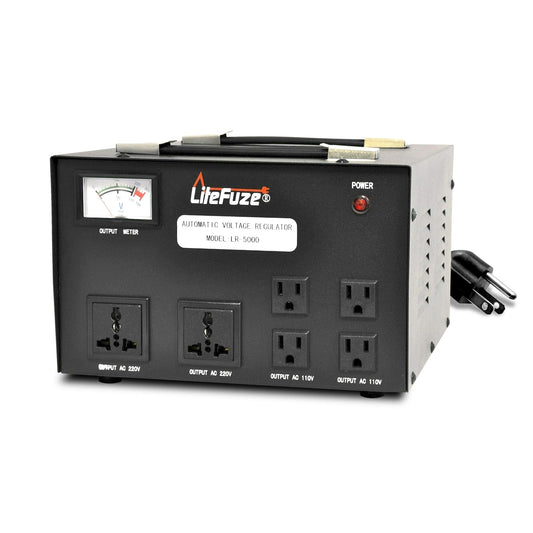 LiteFuze 5000 Watt Voltage Transformer Converter with Builtin Regulator - Step Up/Down - 110V/220V - Circuit Breaker Protection [5-Years Warranty]