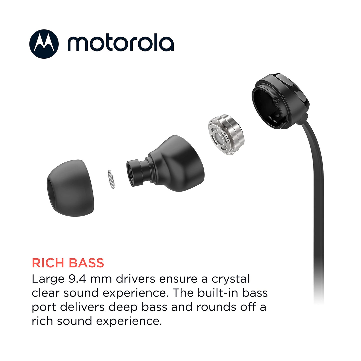 Motorola Earbuds 3-S Wired Earbuds with Microphone - Corded in-Ear Headphones, Comfortable Lightweight Silicone Ear Buds, Non-Tangle Flat Cable…