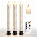 3 Pack Ivory Dripping Wax Flameless Candles, Realistic Dynamic Flame LED Taper Candles with Surrounding Fairy String Lights, Remote Control Battery