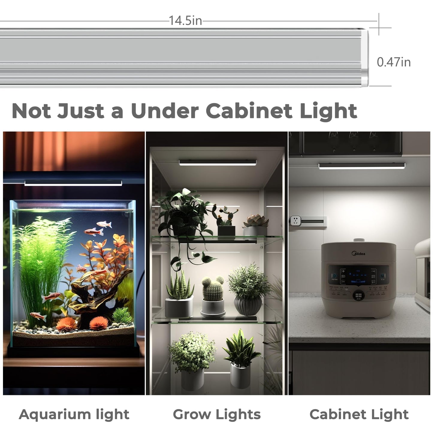 ASOKO LED Under Cabinet Lighting,3 Color Changing(2700K, 4000K,6000K), 14.5in USB Plug-in Under Desk Light, Dimmable LED Grow Light for Home