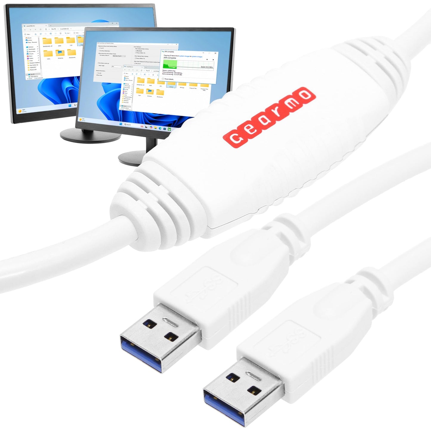 Gearmo 6ft PC Transfer Cable - Built-in Software, No Installation, Unlimited Uses - High Speed USB Transfer Between Computers - Supports Windows