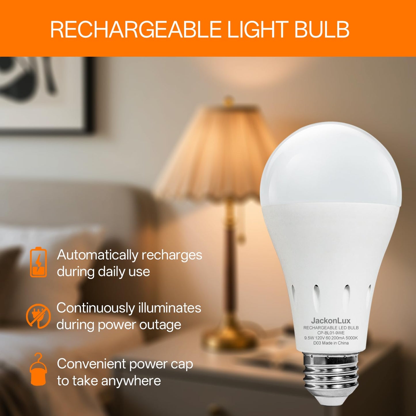 4 Pack Rechargeable Emergency Light Bulbs, Battery Operated Light Bulbs