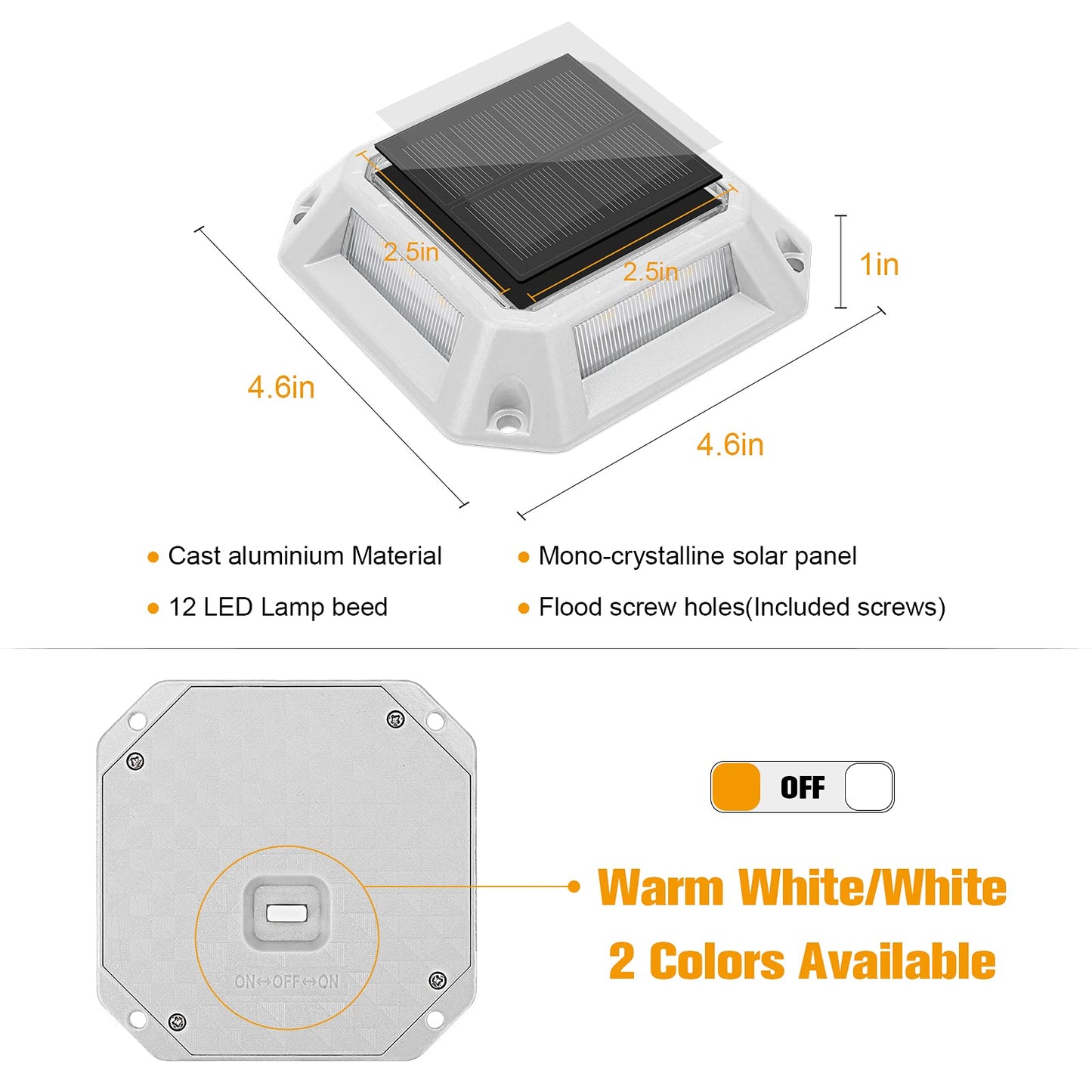 VOLISUN Solar Driveway Lights Dock Deck Light 8-Pack,2 Colors in 1,Solar Powered 1200mAh Battery,Waterproof Outdoor Warning Step Light for Driveway (2