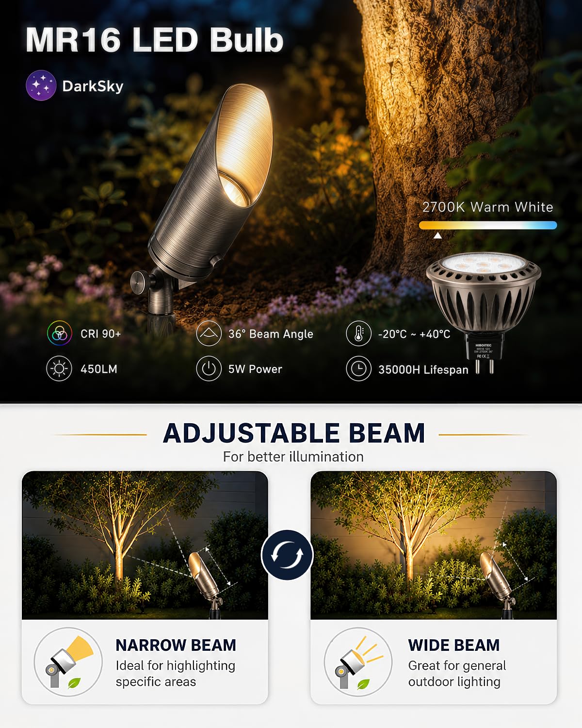 HIBOITEC Solid Brass Outdoor Landscape Spotlights, 12V Heavy Duty Low Voltage Landscape Lighting, LED Spot Light Fixture Waterproof, Classic Bronze