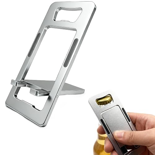 JYWYBF Durable Aluminum Phone Holder with Bottle Opener, Flat iPhone Stand for Desk, Cell Phone Stand for Travel Essentials & Office Accessories