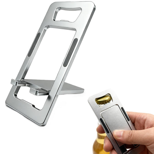 JYWYBF Durable Aluminum Phone Holder with Bottle Opener, Flat iPhone Stand for Desk, Cell Phone Stand for Travel Essentials & Office Accessories