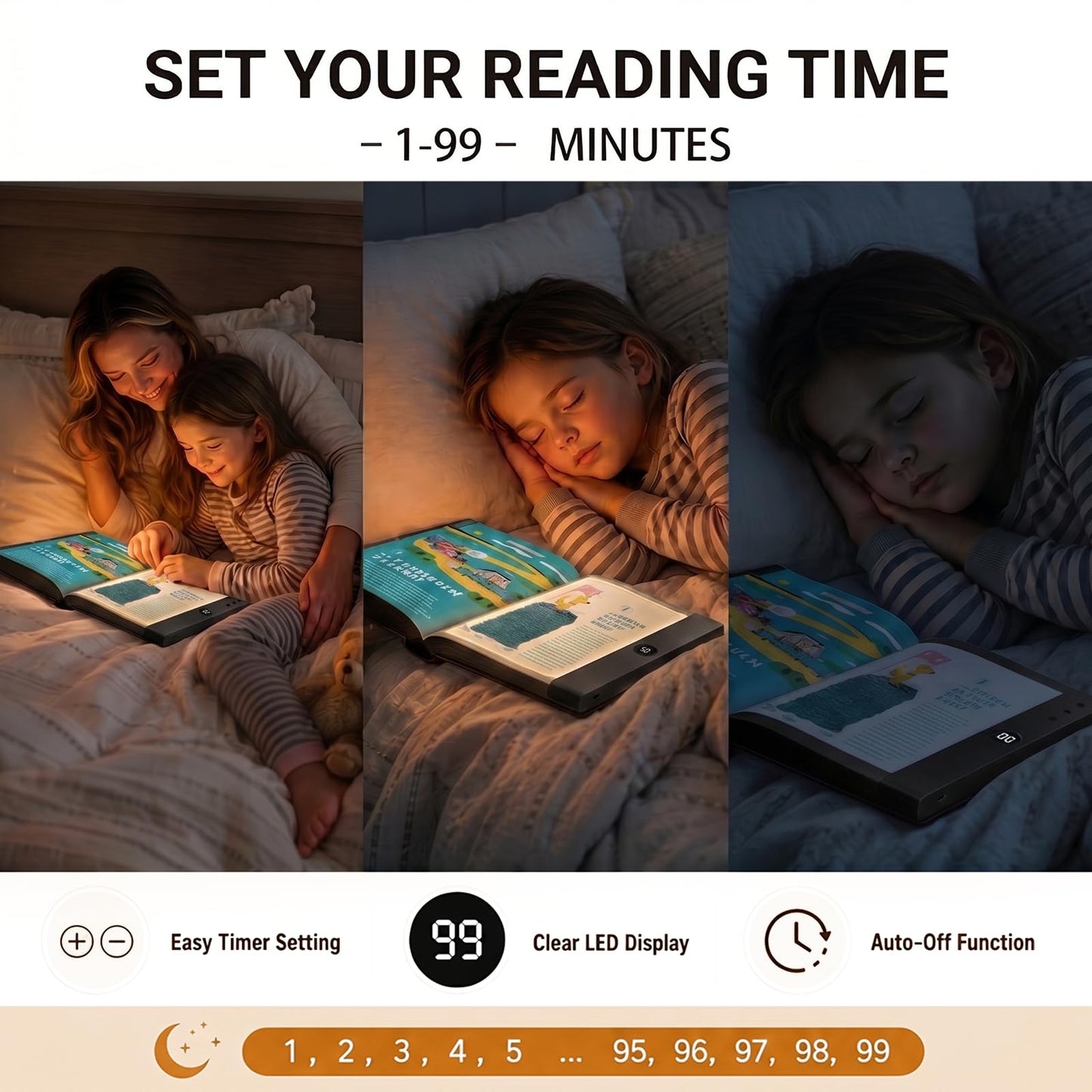 30 LED Book Light for Reading at Night in Bed, Rechargeable Book Page Light, 3 Color Temperatures, Stepless Dimming, 1-99 Min Timer, 2-in-1 Reading
