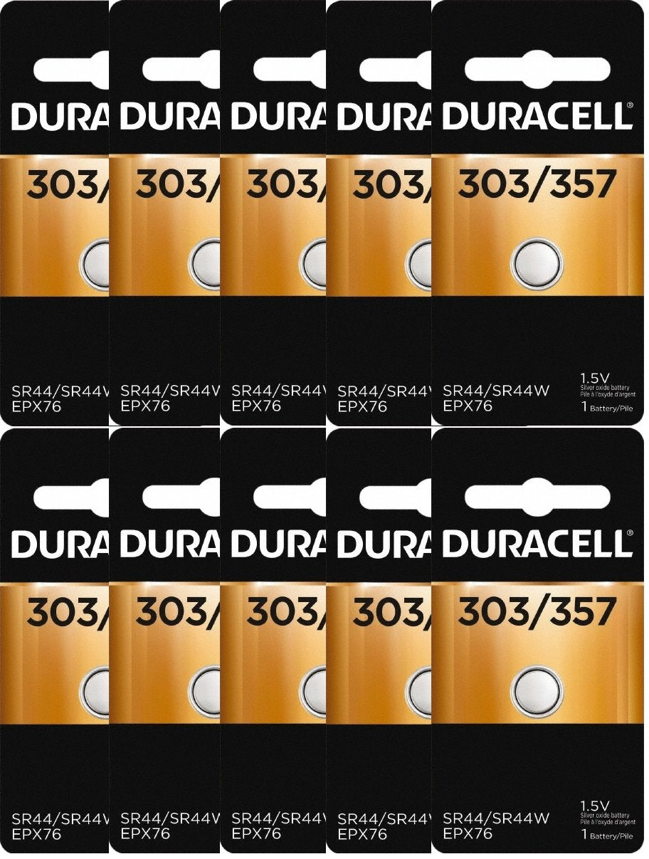 10 Duracell 357 303 A76 PX76 SR44W/SW LR44 AG13 Silver Oxide Battery