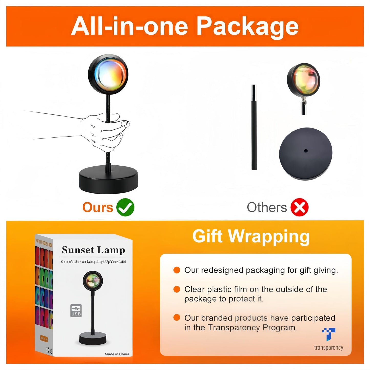 JIMEI Sunset Lamp Projector Led Lights for Bedroom Night Light RGB Lights Sun Sunlight Sunrise Lamp 10w 360° Rotation Mood Lighting Home/Room Decor