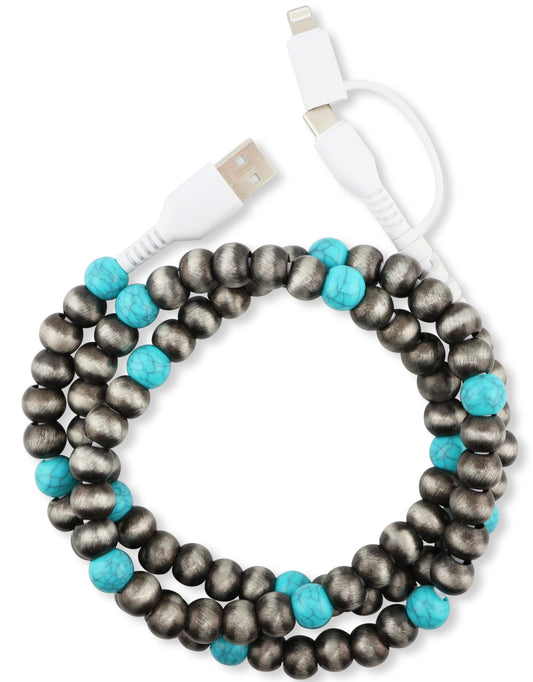 Cute Beaded Phone Charger [Apple MFi Certified] Colorful USB Cable for iPhone 2-in-1 USB-C Charging Cable 3.3ft Cord for Smartphones (Graphite Pearl)