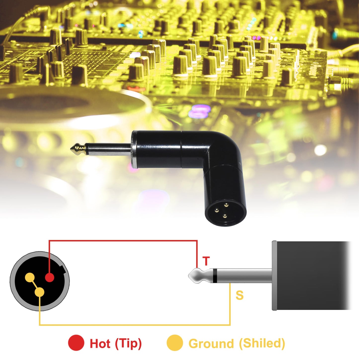 HQRP 2-Pack 3-Pin XLR Male to 1/4" / 6.35 mm Male TS Angle Adapter with 4 Adjustable Angle Positions Right Left and 90 Degree Compatible with Mixers