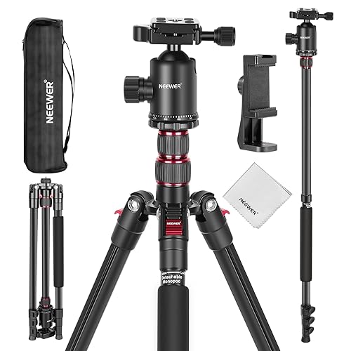 NEEWER 77" Camera Tripod Monopod with Cell Phone Holder Compatible with iPhone for Video Recording, Compact Aluminum Travel Stand with Ball Head QR