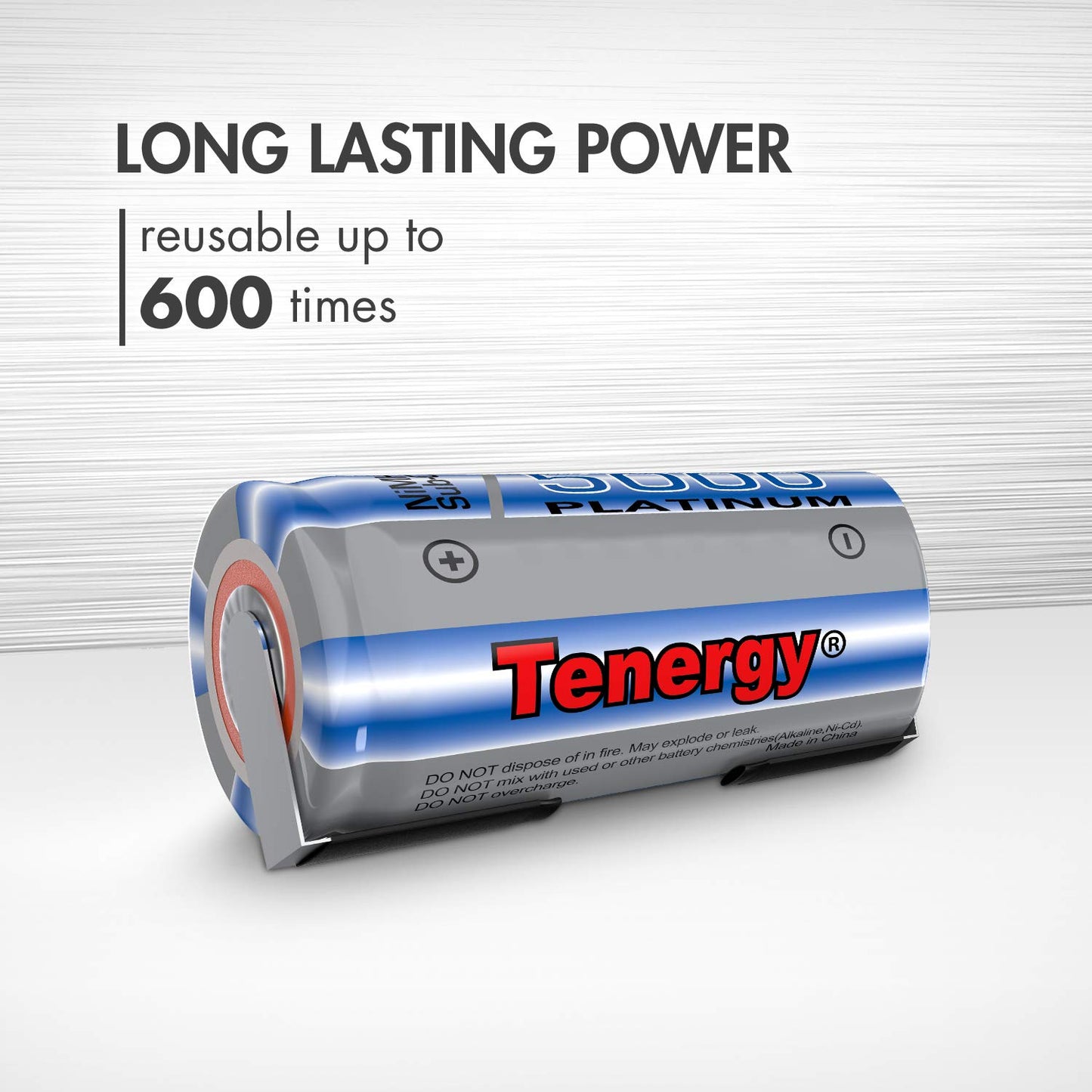 Tenergy NiMH SubC 5000mAh Flat Top Rechargeable Battery (with Tabs) - 10 Pack
