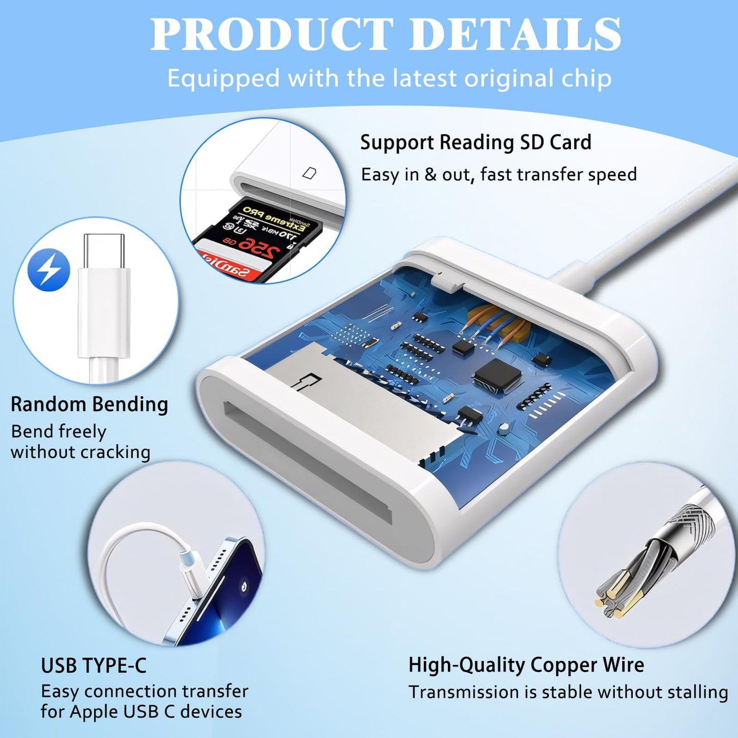 iPhone SD Card Reader USB C, Digital Camera Adapter iPhone 17, Trail Camera SD Card Reader USB C Memory Card Reader for iPhone