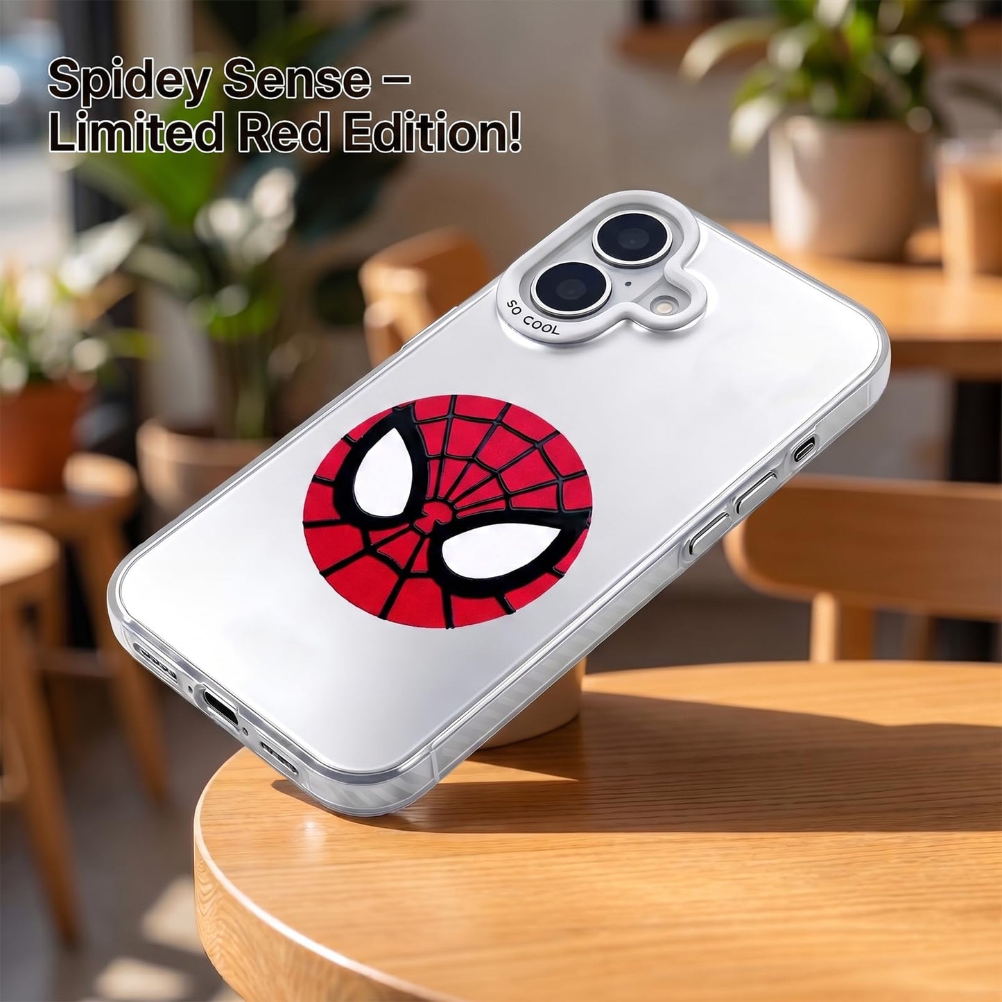 KOYOEY Spider-Man Face Phone Case, Full Protection TPU Phone Cover for iPhone 17, Red Black Superhero Spider Design for Marvel Fans, Silver-Plated