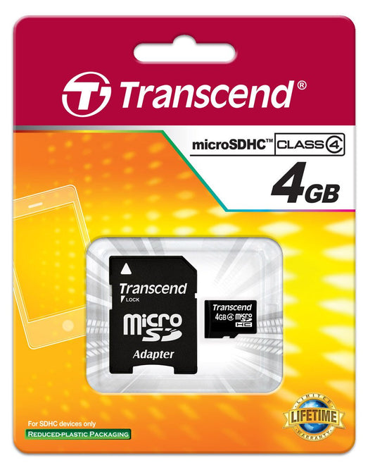Transcend 4GB microSDHC CL4 Memory Card with SD Adapter