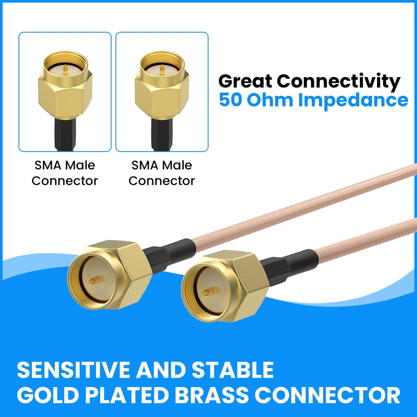 SDTC Tech 2pcs SMA Male to SMA Male Coaxial Cable Antenna Extender Cable Adapter RG316 Coax Jumper Connector(20 inches)