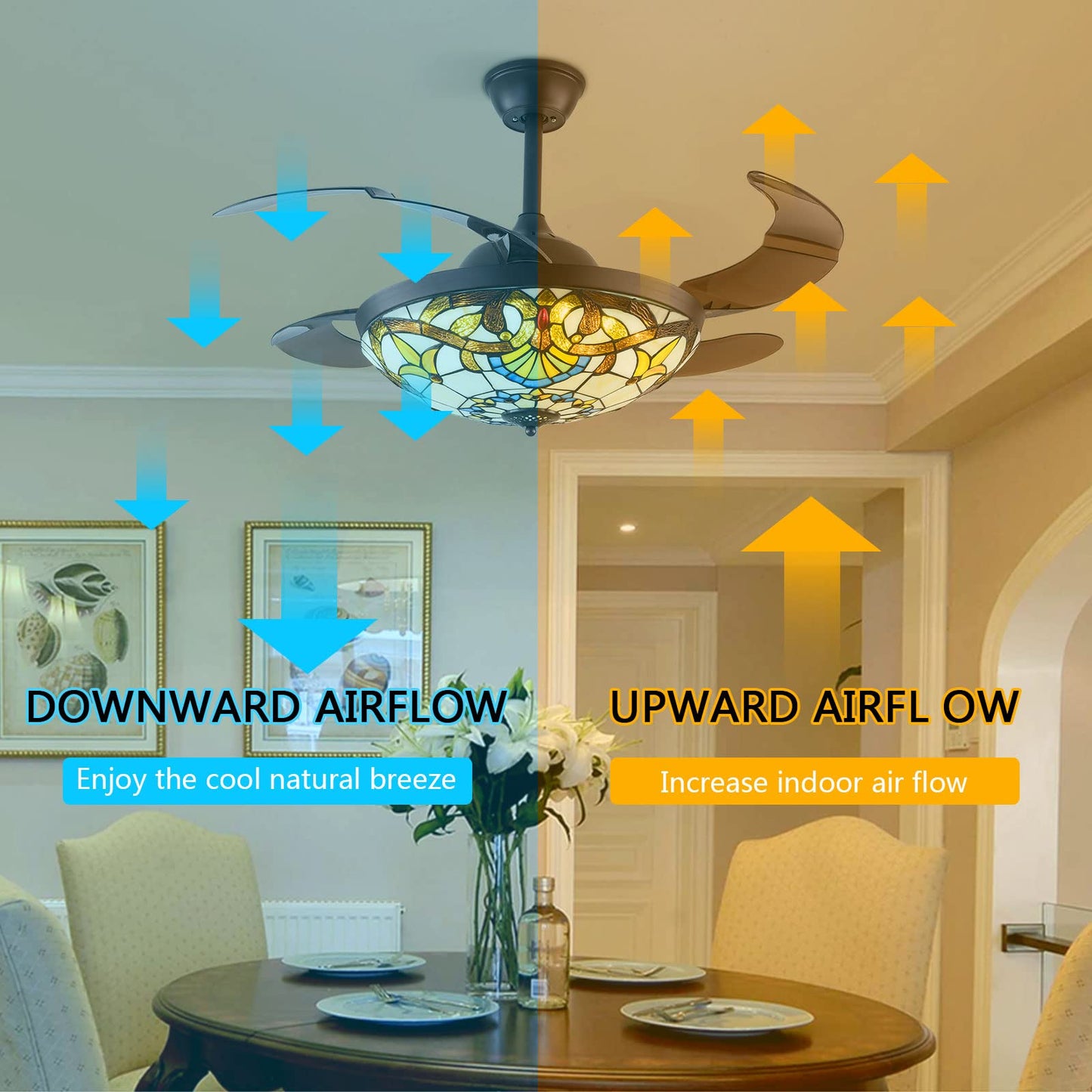 Ceiling Fan with Lights and Remote Control - 42in Vintage Dimmable LED Fan Chandelier for Bed Living Dinging Room Farmhouse