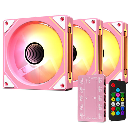 Vetroo Pink LF120 3-Pack Infinite Mirror PC Fan 120 mm ARGB Case Fan with ARGB & PWM Smart Control, FDB Bearing, Controller Included, Nine Blades
