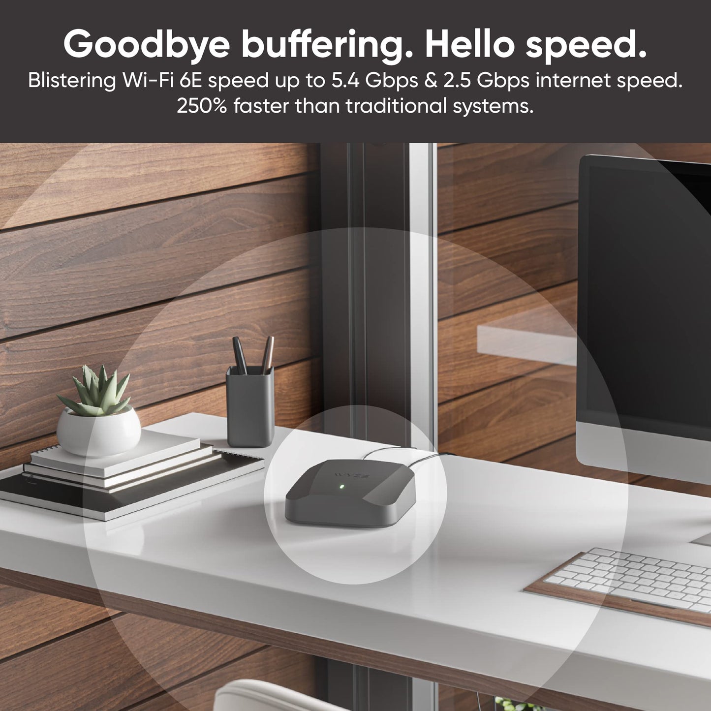 Wyze AXE5400 Tri-Band Wi-Fi 6E Mesh Router Pro, Covers up to 2000 Sq. Ft, Replaces Legacy Routers for Whole Home Coverage, Supports Wired Backhaul