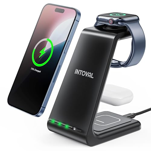 Intoval 3 in 1 Wireless Charging Station for iPhone and Apple Watch,Fast Wireless Charger Stand,Compact Desk Charging Dock for iPhone17 16 15 14