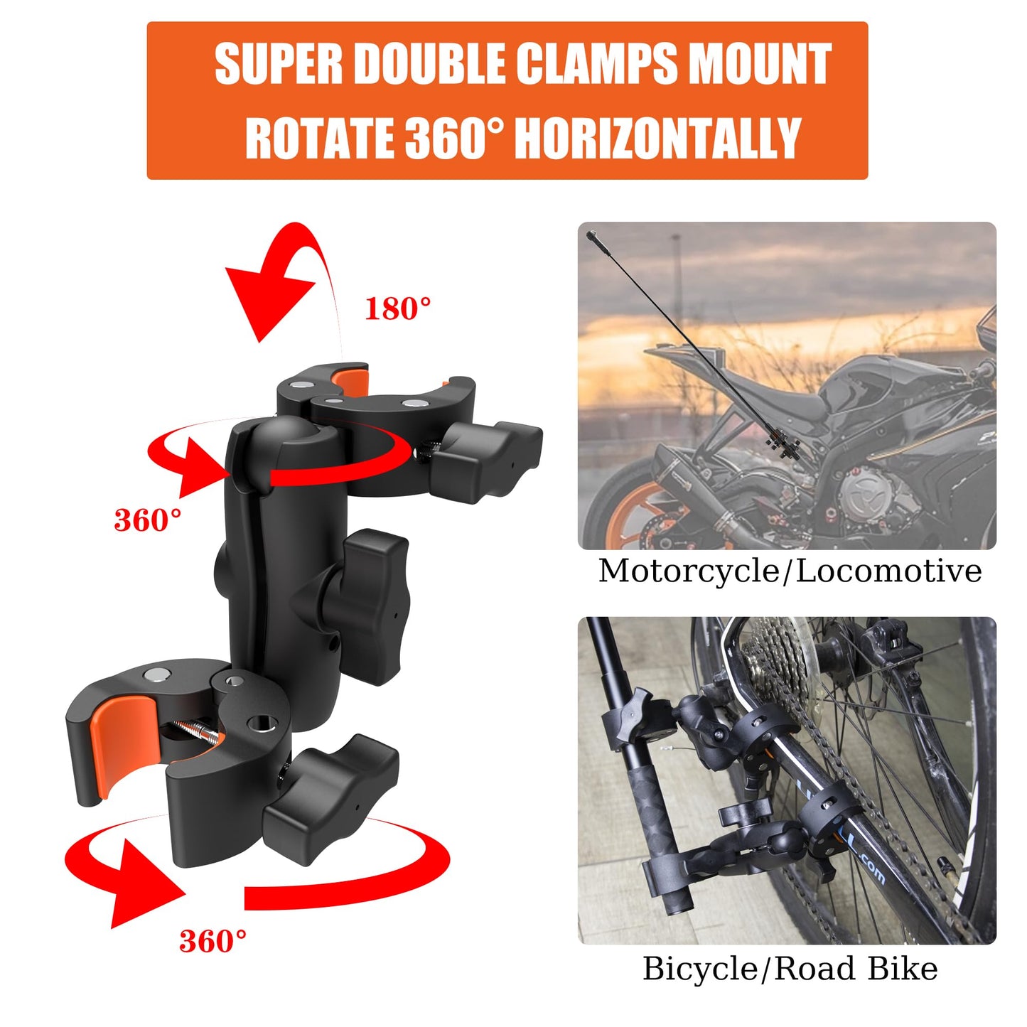 Motorcycle Bike Handlebar Mount for Insta360, DJI OSMO 360 Camera, Double Clamp with Selfie Stick for Insta360 X5 X4 X3, Perfect for Cycling Videos