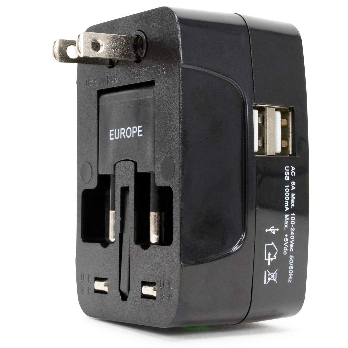 Miami CarryOn International Travel Adapter with Two USB Ports (1, Black)
