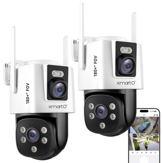 xmartO [Dual-CAM 180+° FOV] 6MP 2-in-1 WiFi Home Security Camera with AI Tracking, Pan Tilt Zoom, 5G Dual Band, Bluetooth Easy Setup (Standalone