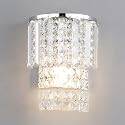 Pathson Modern K9 Crystal Wall Sconce Hardwired, Chrome Finish Wall Light Fixture, Acrylic Crystal Drops Wall Lamp for Bedroom Living Room