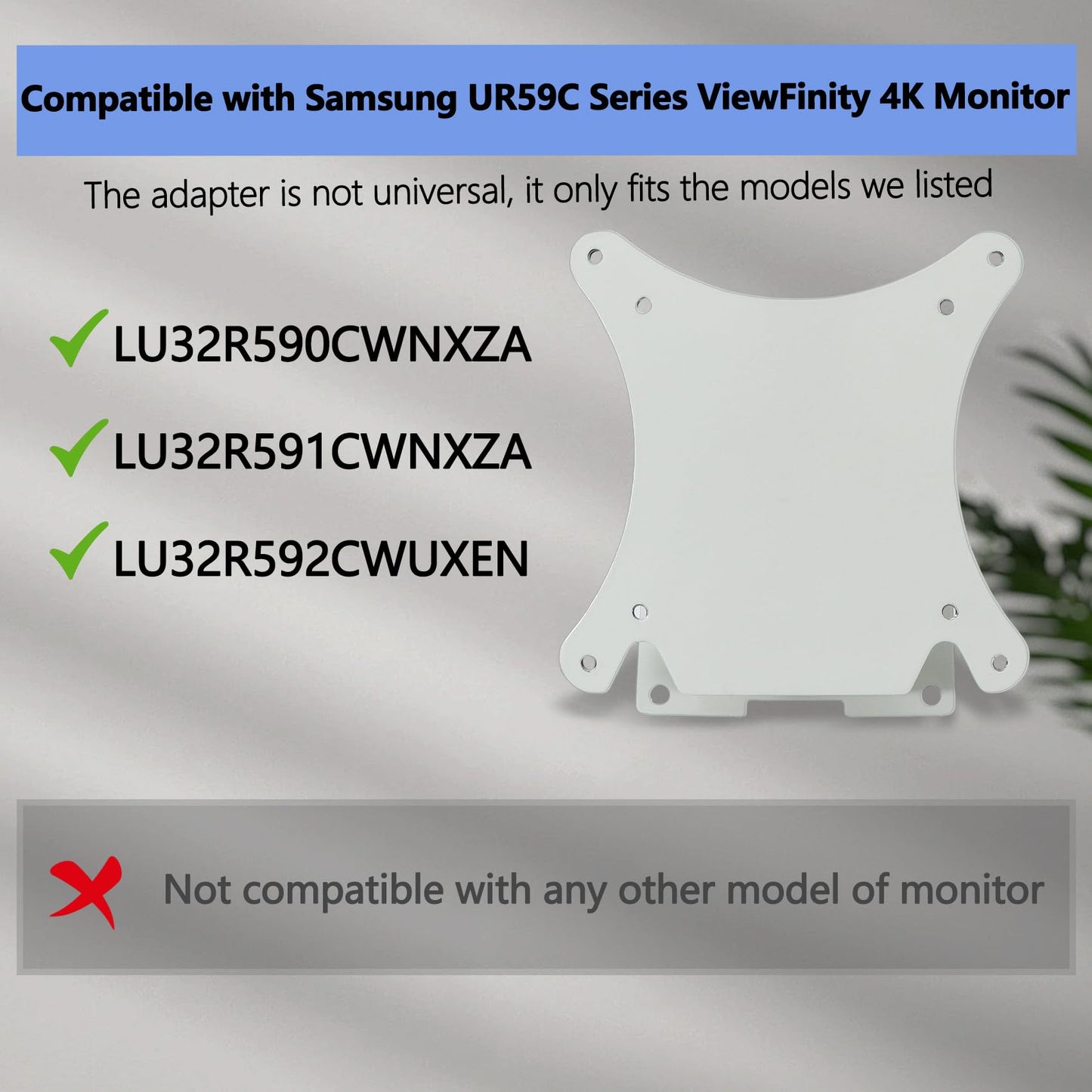 UR59C vesa Mount Adapter is Only Compatible with Samsung UR59 Series ViewFinity 4K Monitor?Fits U32R590, U32R591, U32R592 UR59C Monitor? (White)
