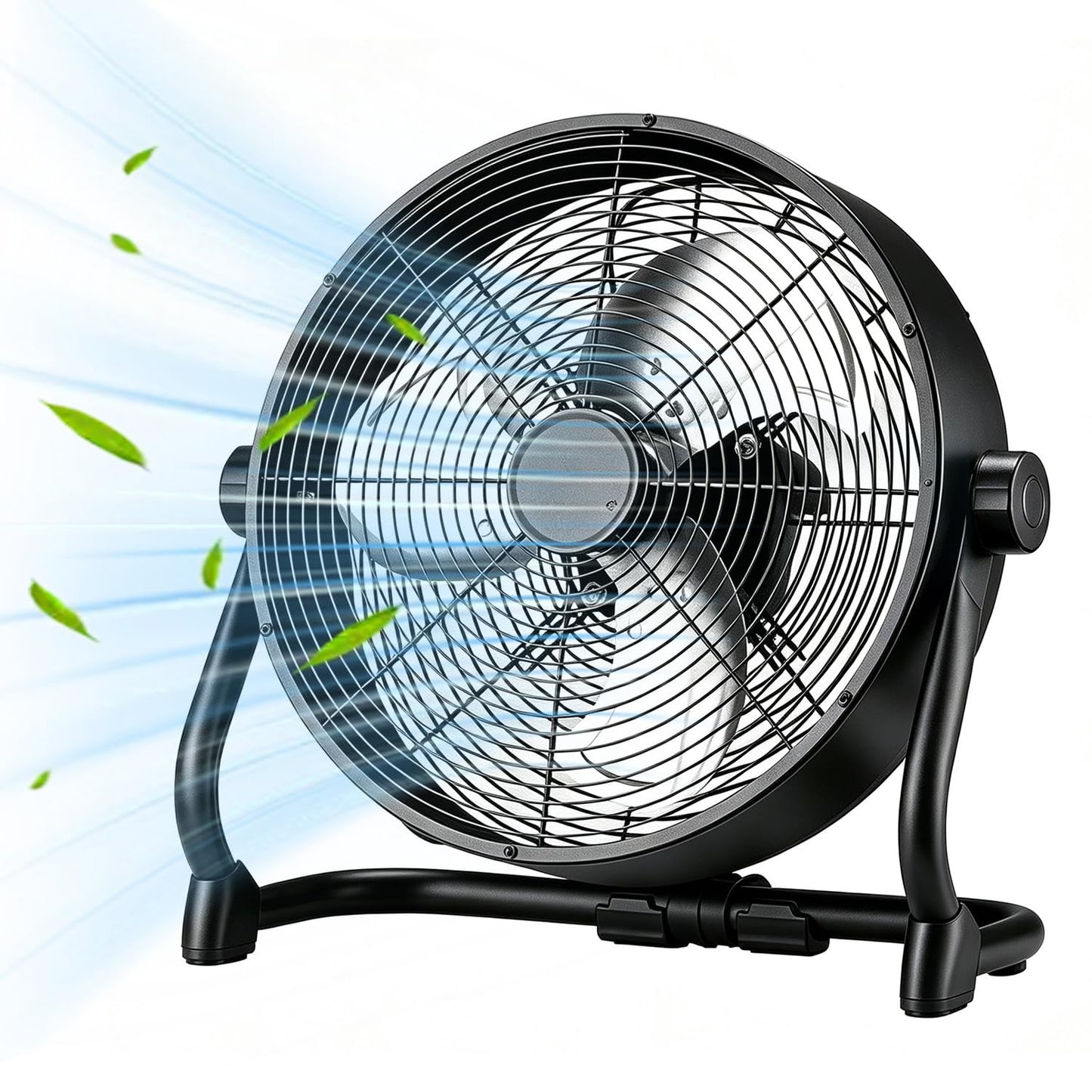 VortLab 18 Inch High Velocity Industrial Floor Fan, Stepless Variable Speed Metal Shop Fan, Multi-Angle Tilt, Dual Power Corded & Battery Operated
